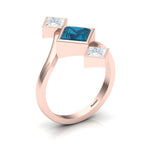 Princess-Cut Black & White Diamond Rose Gold Plated Three Stone Ring