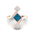 Princess-Cut Black & White Diamond Rose Gold Plated Three Stone Ring