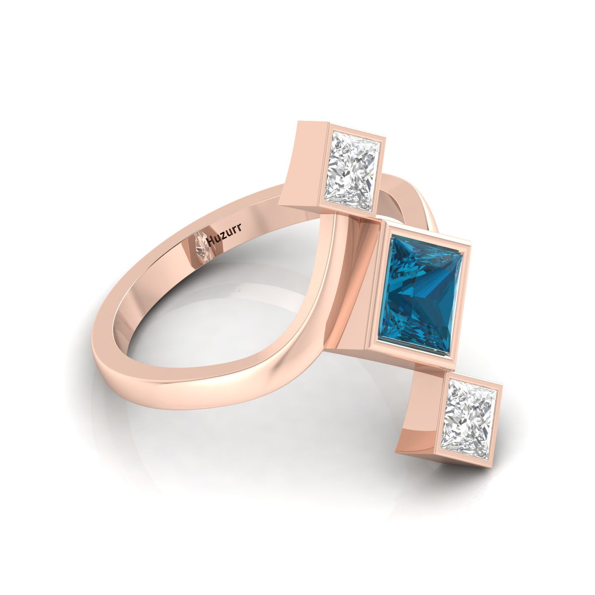 Princess-Cut Black & White Diamond Rose Gold Plated Three Stone Ring