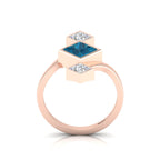 Princess-Cut Black & White Diamond Rose Gold Plated Three Stone Ring