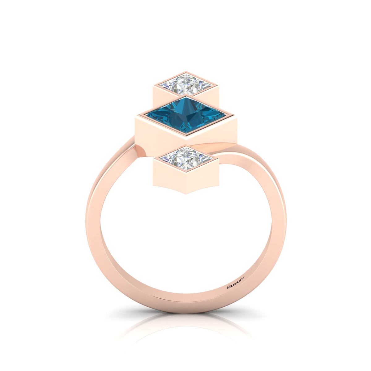 Princess-Cut Black & White Diamond Rose Gold Plated Three Stone Ring