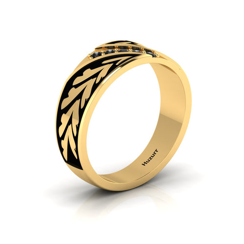 Black Diamond Gold Plated Black Enamel 5 Stone Band Ring