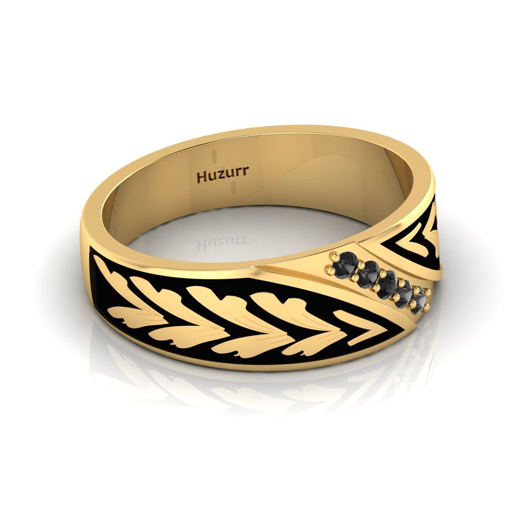 Black Diamond Gold Plated Black Enamel 5 Stone Band Ring