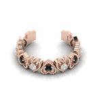 Round Black & White Diamond Rose Gold Plated Heart-Style Adjustable Ring