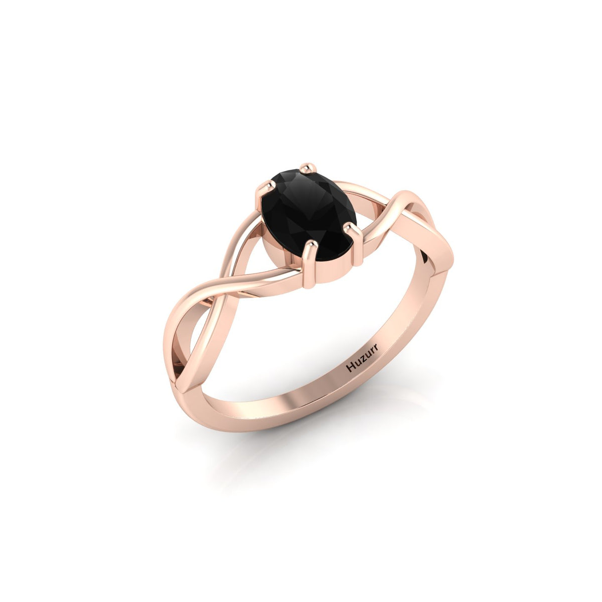 Rose Gold Plated Infinity Twisted Oval-Cut Black Diamond Ring