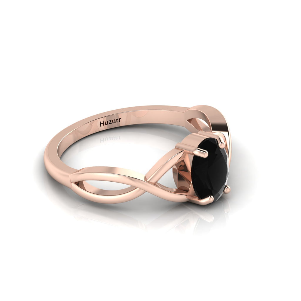 Rose Gold Plated Infinity Twisted Oval-Cut Black Diamond Ring