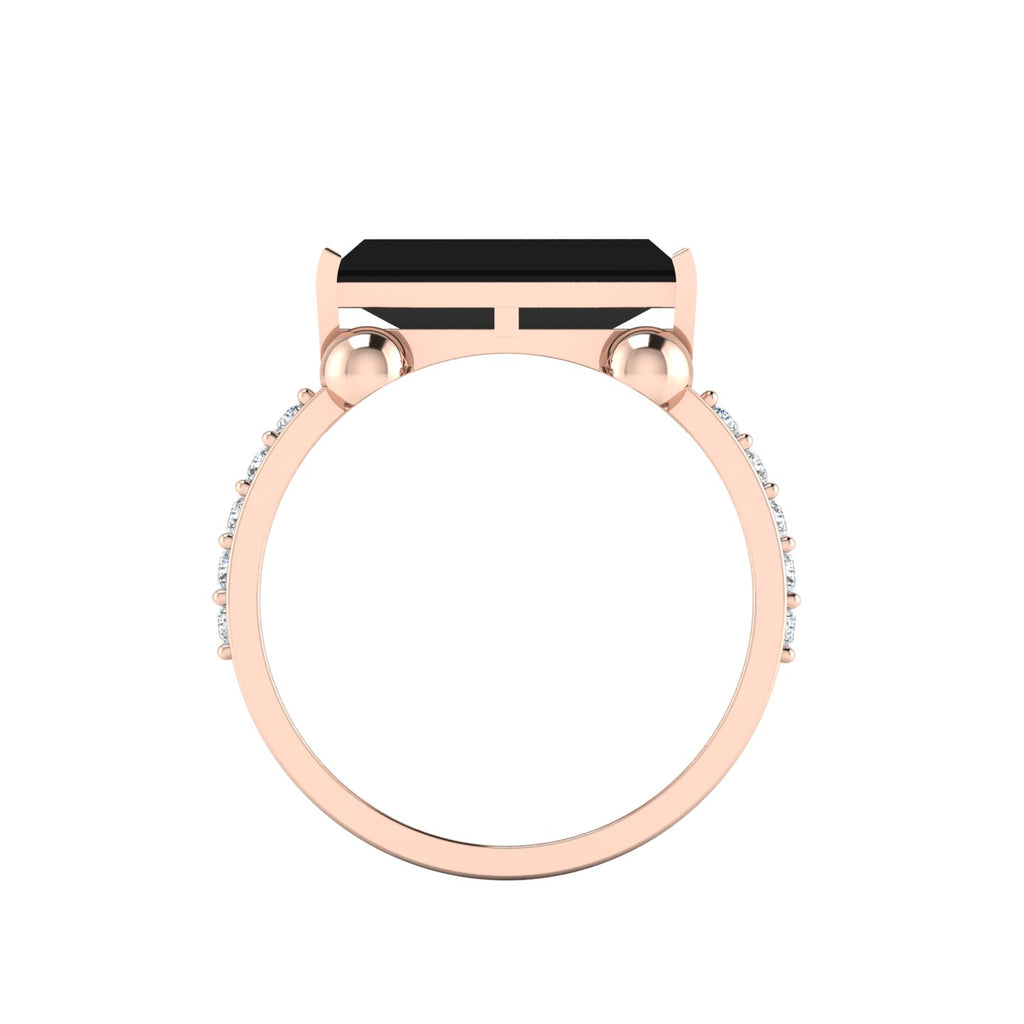 Rose Gold Plated Parallel Split Baguette-Cut Black Diamond Solitaire Ring