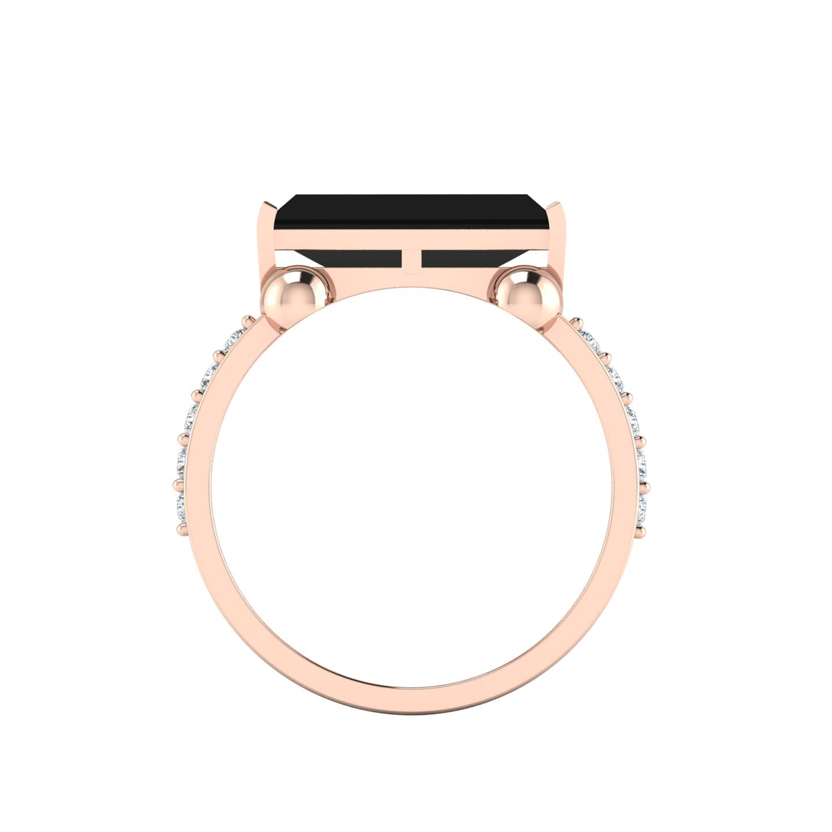 Rose Gold Plated Parallel Split Baguette-Cut Black Diamond Solitaire Ring