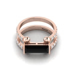 Rose Gold Plated Parallel Split Baguette-Cut Black Diamond Solitaire Ring