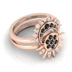 Black Diamond Rose Gold Plated Sun & Moon Double Band Ring