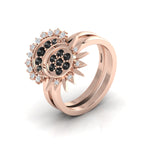 Black Diamond Rose Gold Plated Sun & Moon Double Band Ring