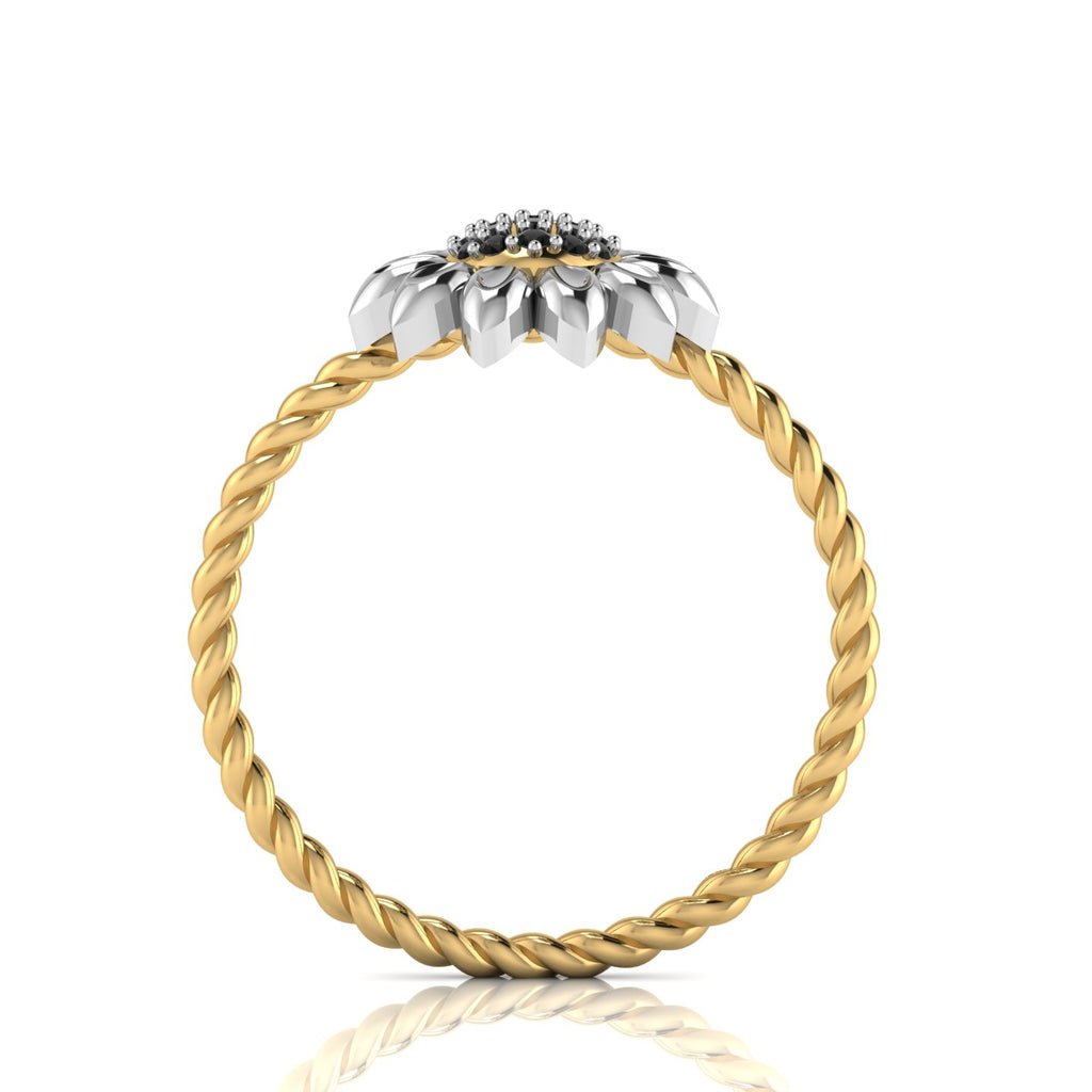 Black Diamond Sun Flower Gold Plated Two Tone Twist Band Ring