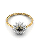 Black Diamond Sun Flower Gold Plated Two Tone Twist Band Ring