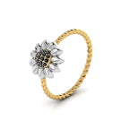 Black Diamond Sun Flower Gold Plated Two Tone Twist Band Ring