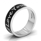 Black Enamel I Love You Band Silver Ring