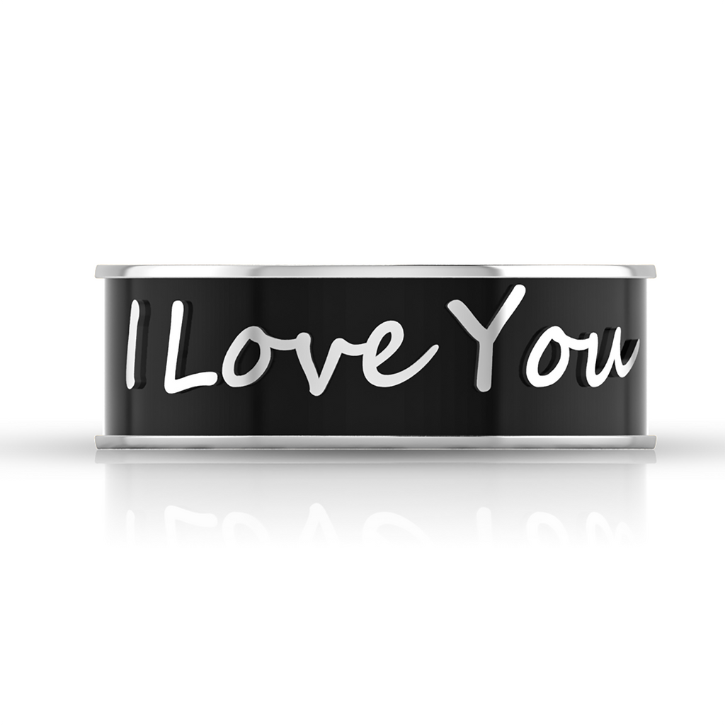 Black Enamel I Love You Band Silver Ring