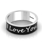 Black Enamel I Love You Band Silver Ring
