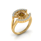 Round Coffee Diamond Sun Rays Style Gold Plated Ring