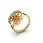 Round Coffee Diamond Sun Rays Style Gold Plated Ring
