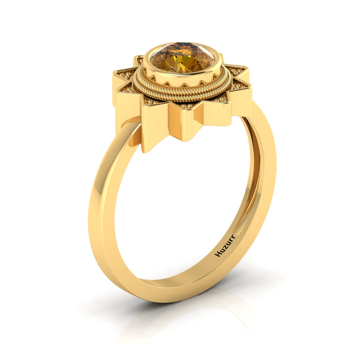 Coffee Diamond Gold Plated Solitaire Sun Ring