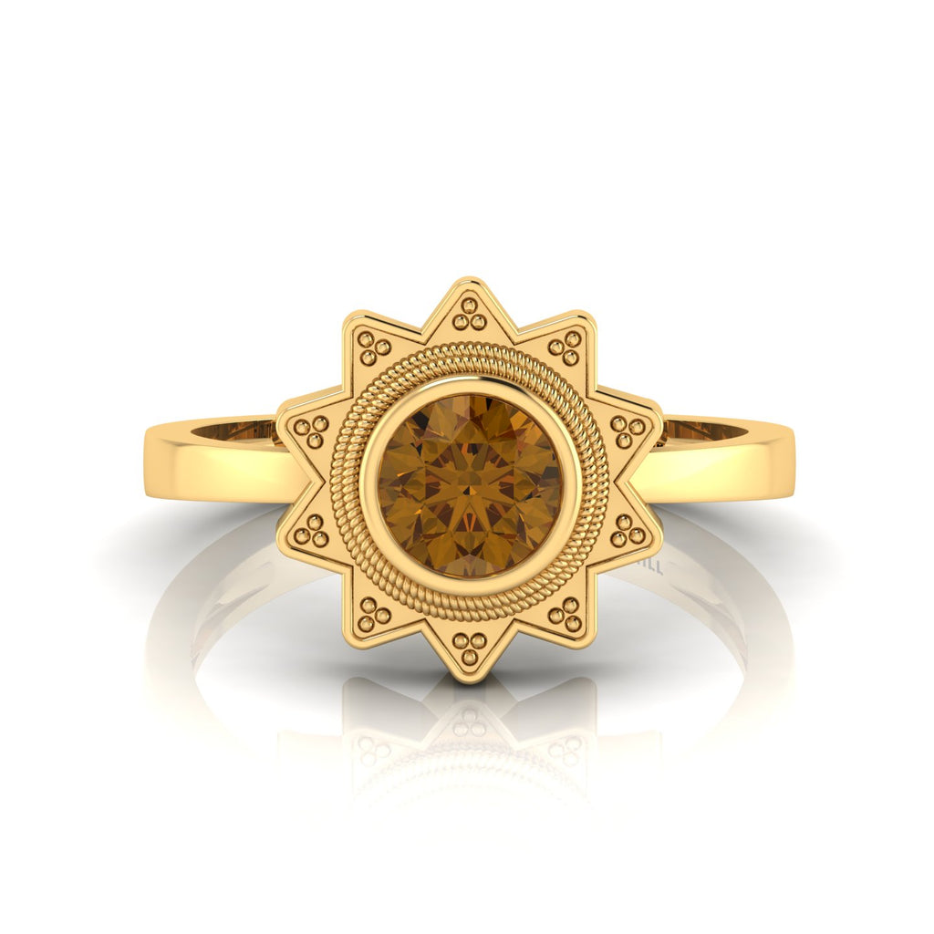 Coffee Diamond Gold Plated Solitaire Sun Ring