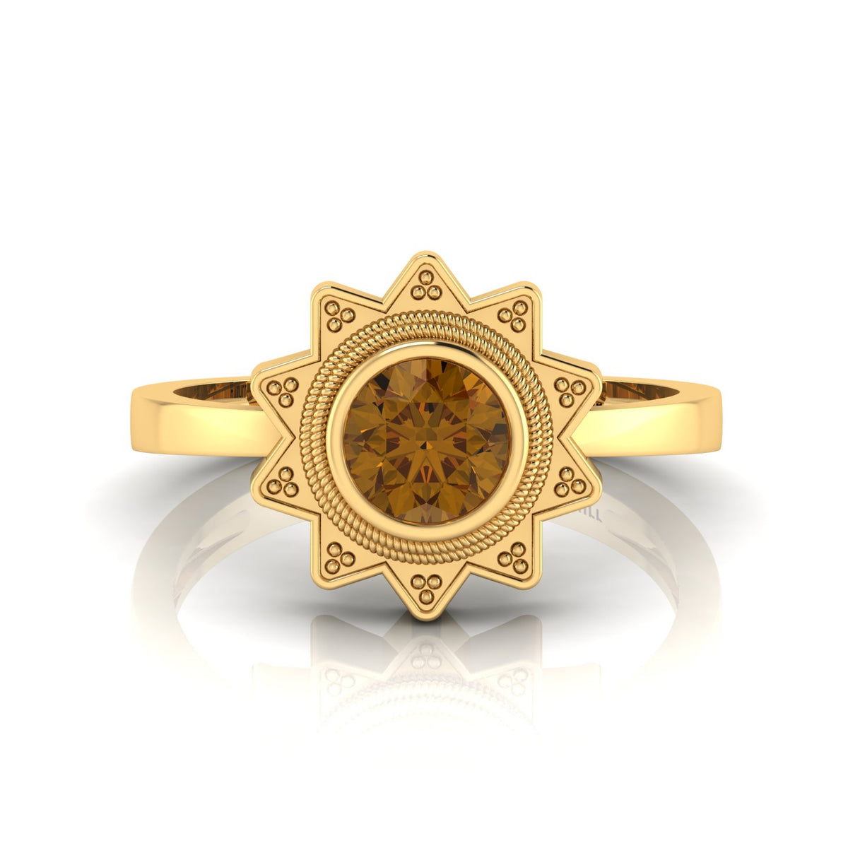 Coffee Diamond Gold Plated Solitaire Sun Ring