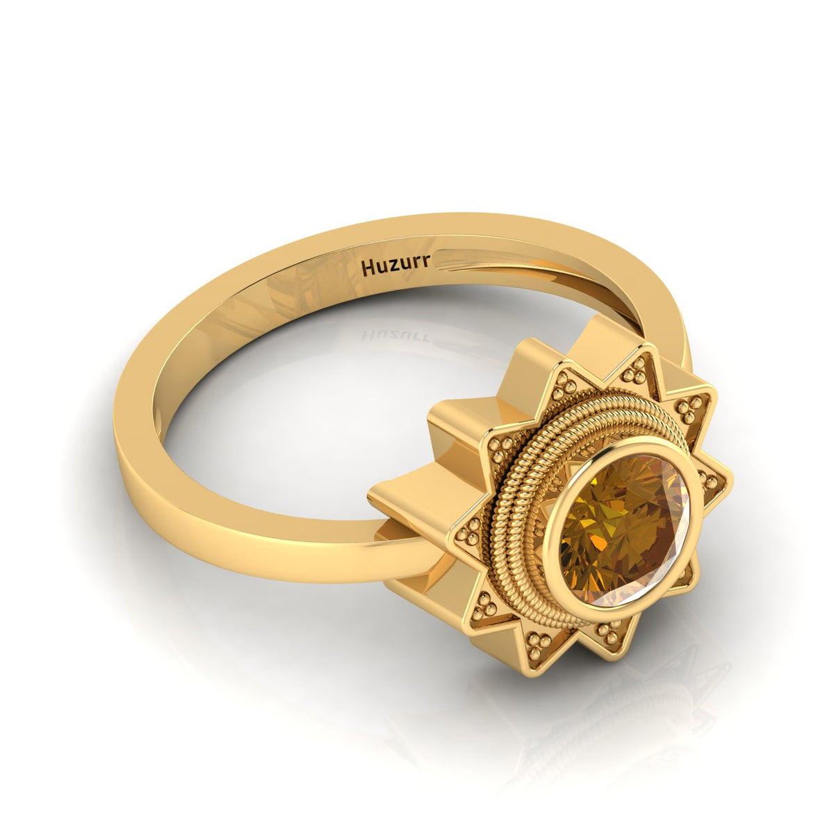Coffee Diamond Gold Plated Solitaire Sun Ring