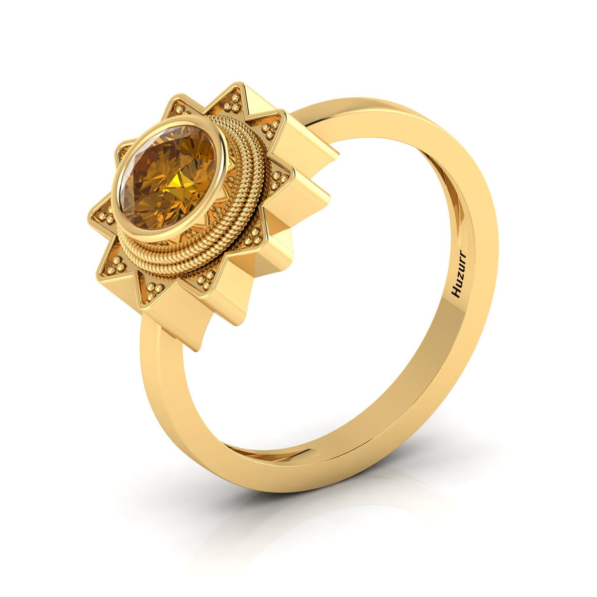 Coffee Diamond Gold Plated Solitaire Sun Ring