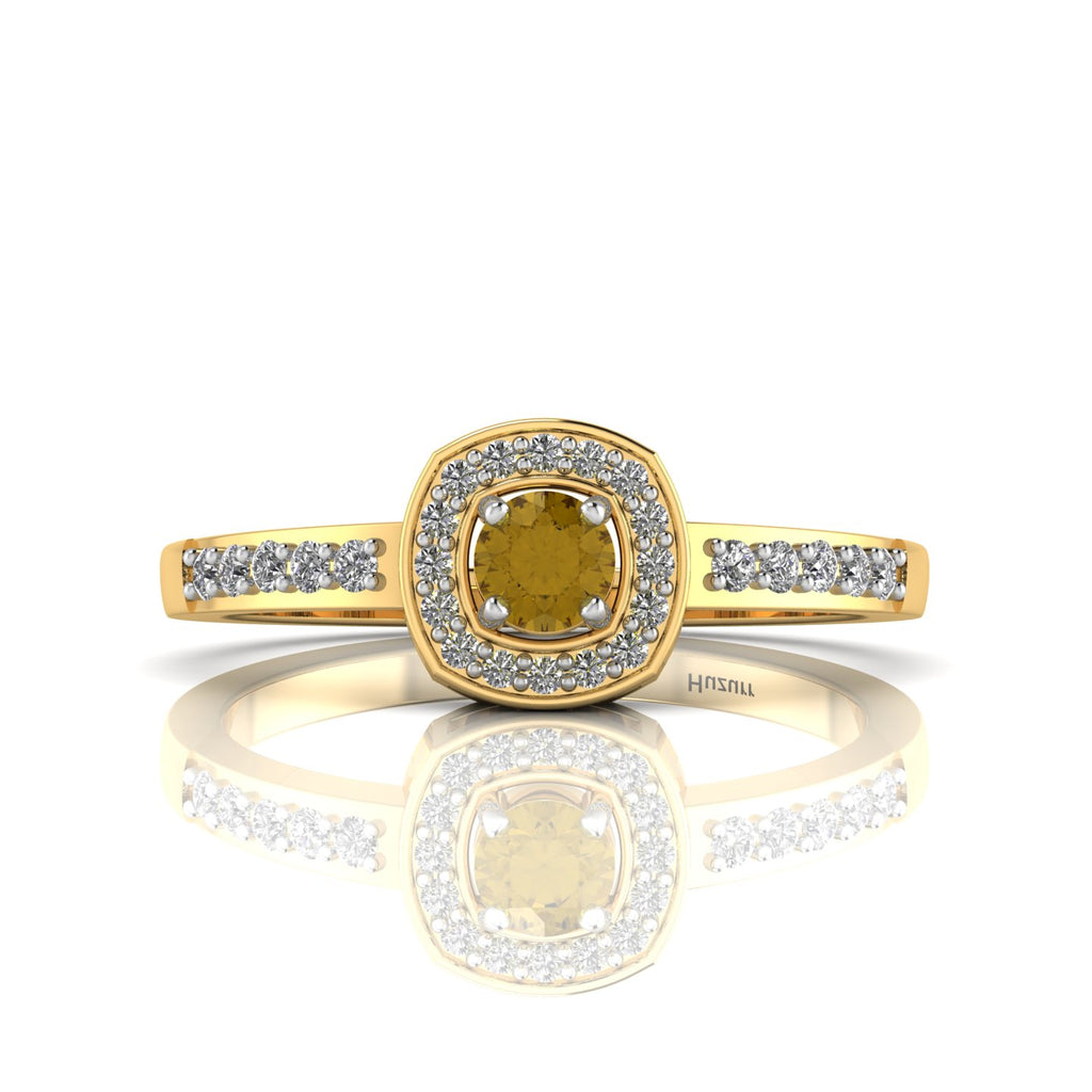 Round-Cut Coffee Diamond Gold Plated Two Tone Solitaire Ring