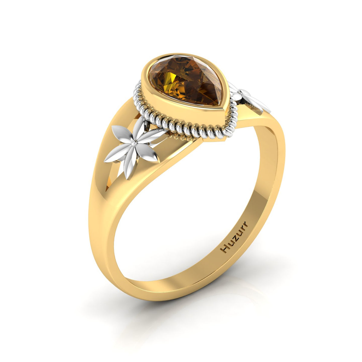 Pear-Cut Coffee Diamond Two Tone Gold Plated Solitaire Ring