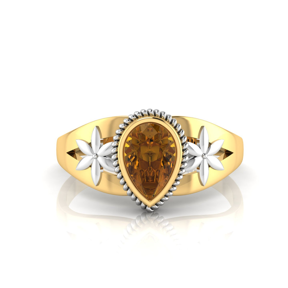 Pear-Cut Coffee Diamond Two Tone Gold Plated Solitaire Ring