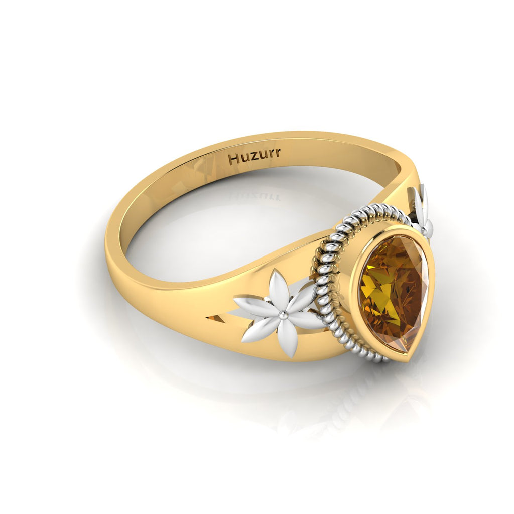 Pear-Cut Coffee Diamond Two Tone Gold Plated Solitaire Ring