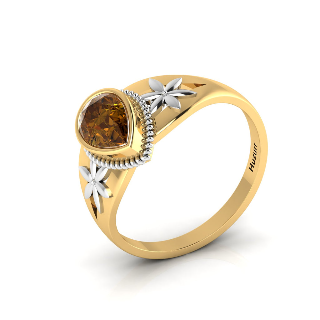 Pear-Cut Coffee Diamond Two Tone Gold Plated Solitaire Ring