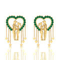 Emerald Couple Heart Gold Plated Hanging Earrings