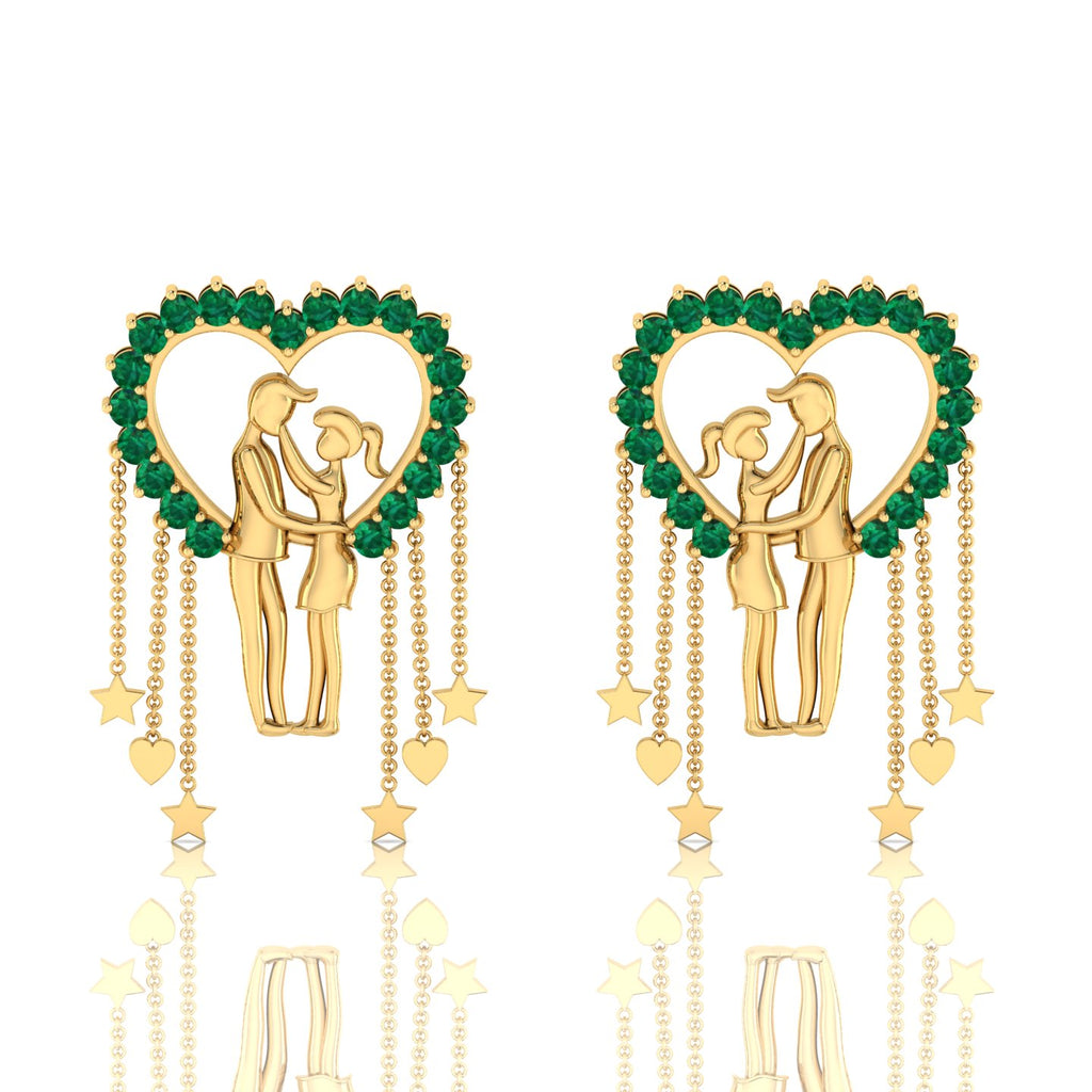 Emerald Couple Heart Gold Plated Hanging Earrings
