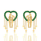 Emerald Couple Heart Gold Plated Hanging Earrings