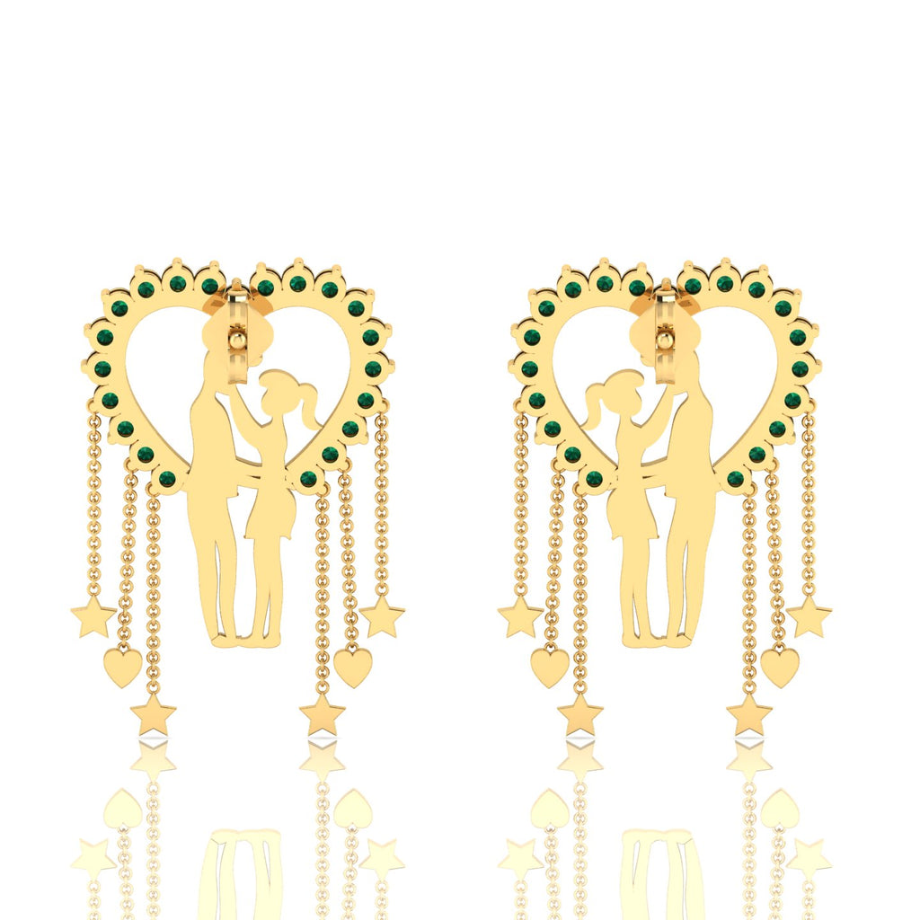Emerald Couple Heart Gold Plated Hanging Earrings