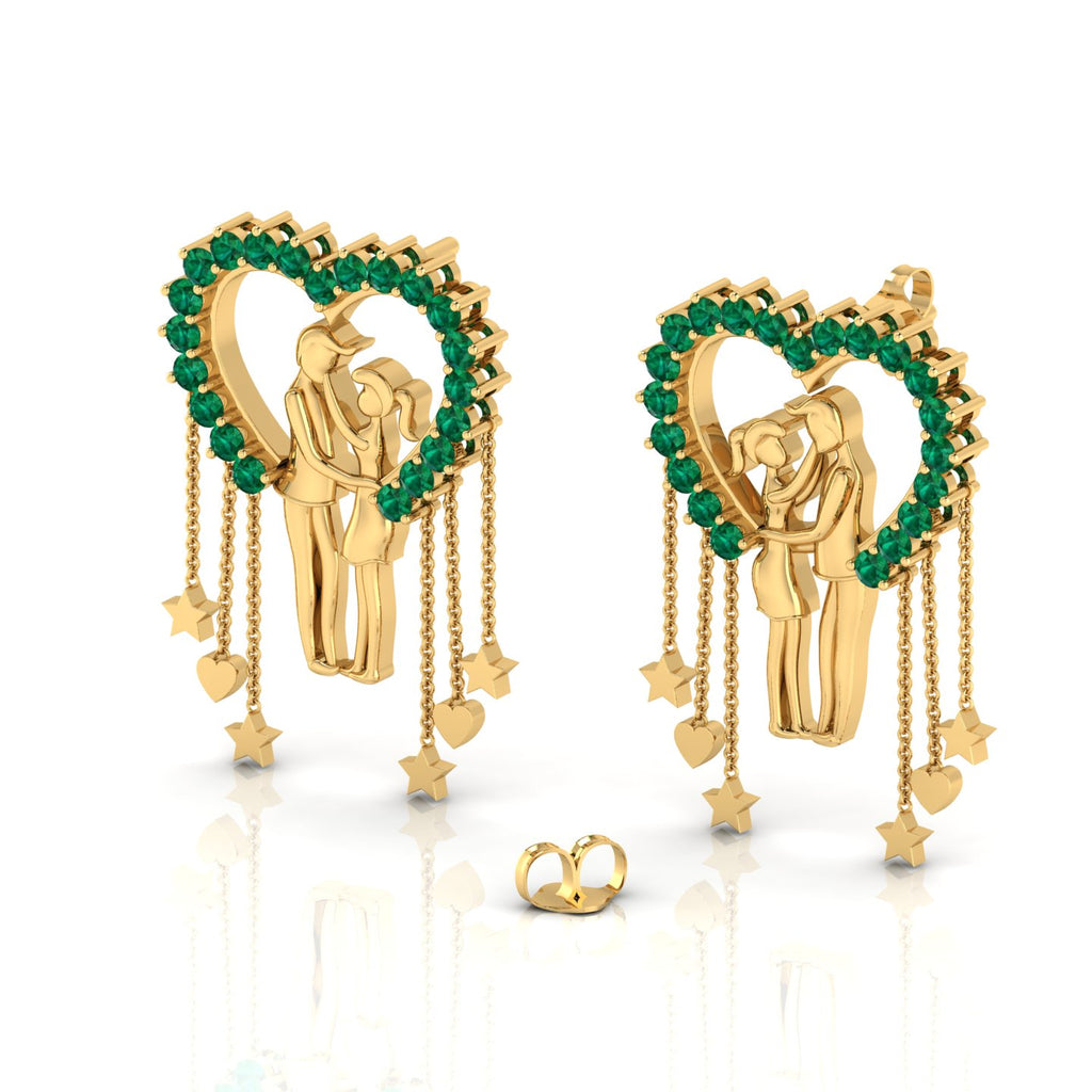 Emerald Couple Heart Gold Plated Hanging Earrings