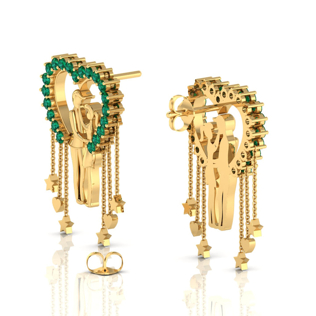 Emerald Couple Heart Gold Plated Hanging Earrings
