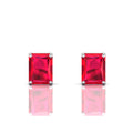 Sterling Silver Emerald-Cut Ruby Solitaire Stud Earrings