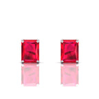 Sterling Silver Emerald-Cut Ruby Solitaire Stud Earrings