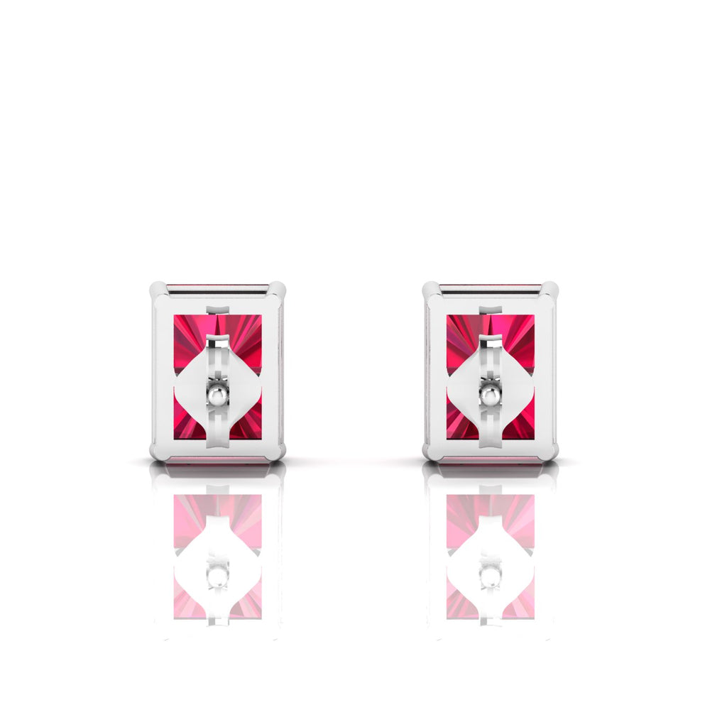 Sterling Silver Emerald-Cut Ruby Solitaire Stud Earrings