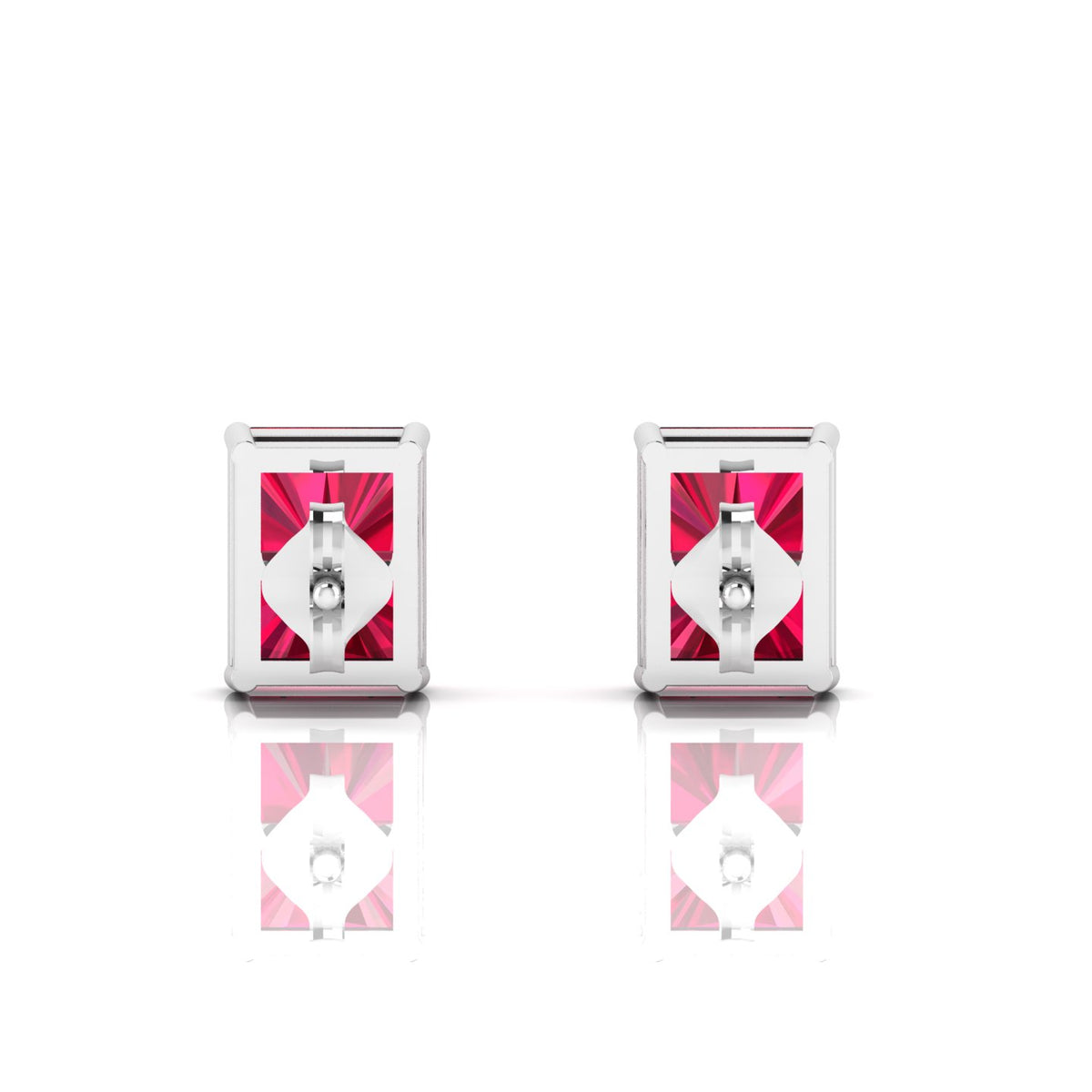 Sterling Silver Emerald-Cut Ruby Solitaire Stud Earrings