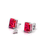 Sterling Silver Emerald-Cut Ruby Solitaire Stud Earrings