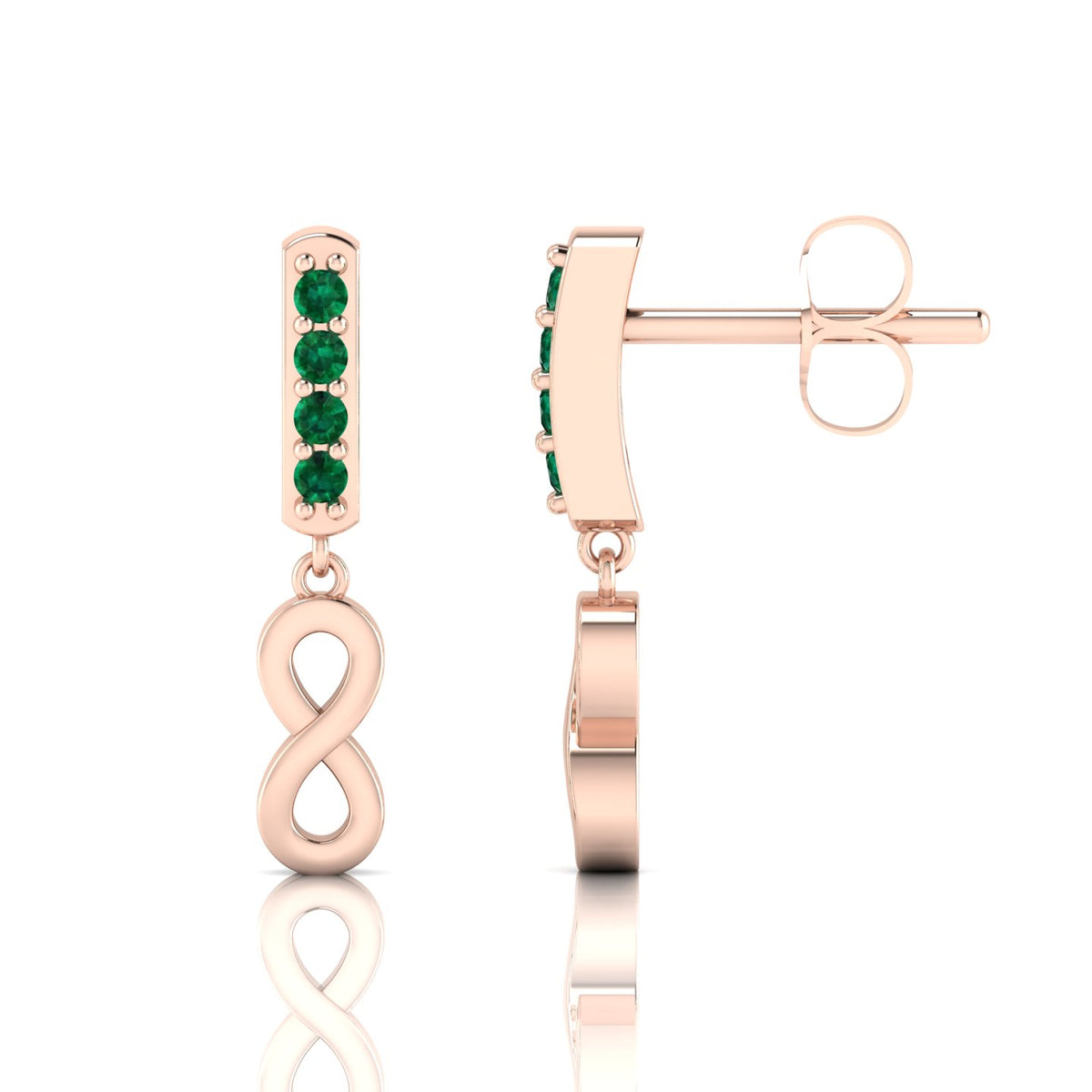 Infinity Drops Rose Gold Plated Emerald Earrings