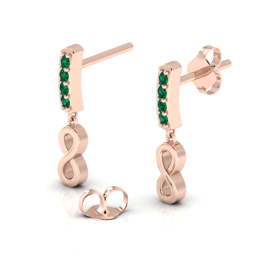 Infinity Drops Rose Gold Plated Emerald Earrings