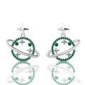 Star Saturn Planet Emerald Sterling Silver Earrings