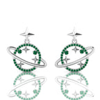 Star Saturn Planet Emerald Sterling Silver Earrings