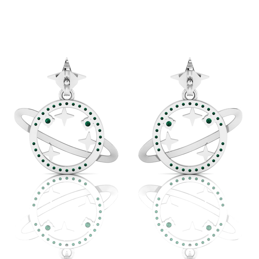 Star Saturn Planet Emerald Sterling Silver Earrings