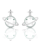 Star Saturn Planet Emerald Sterling Silver Earrings
